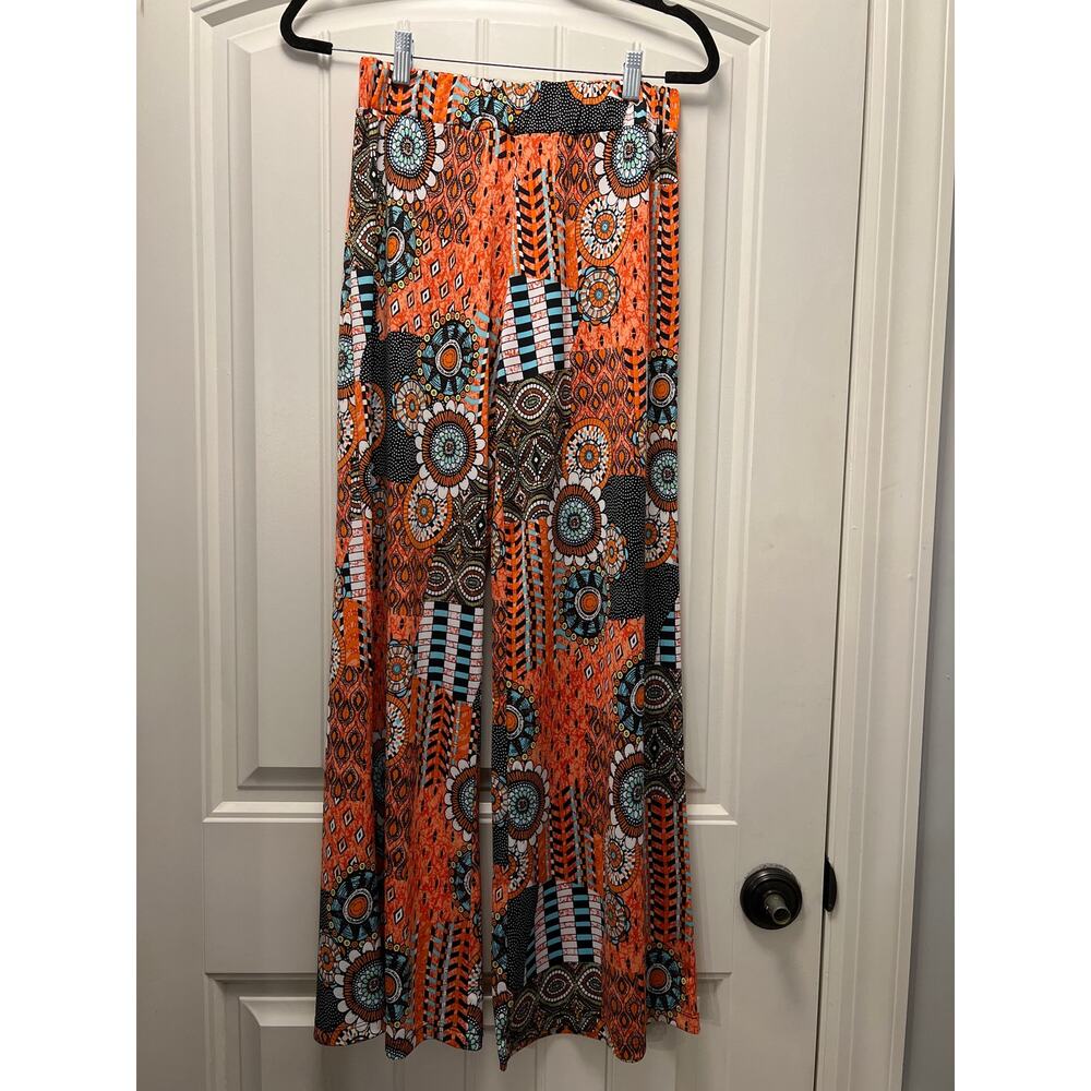 Zahara Women’s‎ Wide Leg Summer Boho Pull On Pants Size M Orange Multicolor